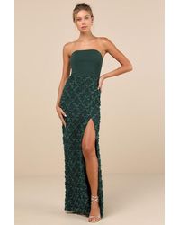 Lulus - Ravishing Appeal Emerald 3D Floral Applique Strapless Maxi Dress - Lyst