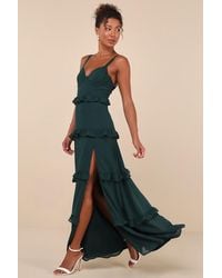 Lulus - Sincerely Poised Emerald Backless Bustier Tiered Maxi Dress - Lyst