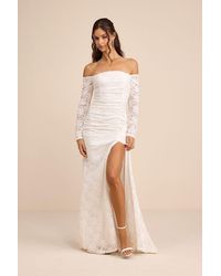 Lulus - Jolena Lace Off-The-Shoulder Ruched Maxi Dress - Lyst