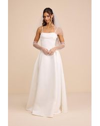 Lulus - Annissa Taffeta Drop Waist Lace-Up Maxi Dress - Lyst