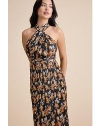 Lulus - Gardena Floral Pleated Cross-Front Halter Midi Dress - Lyst