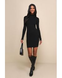 Lulus - Dashing Ribbed Mock Neck Long Sleeve Bodycon Mini Dress - Lyst