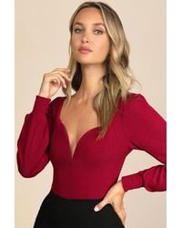 Lulus - Flirting For Fun Ribbed Long Sleeve Bodysuit - Lyst