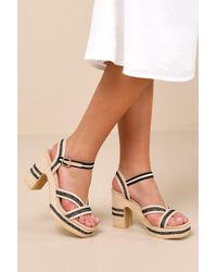 Matisse - Adelaide Natural Raffia Embroidered Platform Ankle Strap Sandals - Lyst