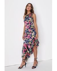Lulus - Divinely Blooming Multi Floral One-Shoulder Midi Dress - Lyst