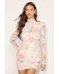 Lulus - Prettiest Energy Multi Floral Mesh Long Sleeve Mini Dress - Lyst