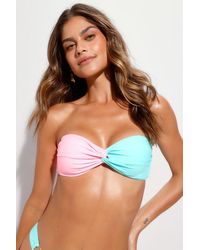 Lulus - Paradise Awaits Neon And Color Block Bikini Top - Lyst