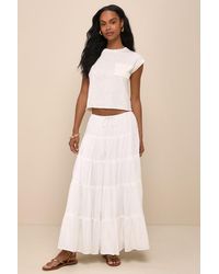 Lulus - Relaxed Charm Gauzy Tiered Drawstring Maxi Skirt - Lyst