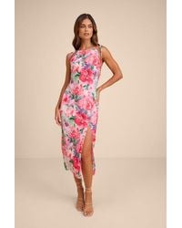 Lulus - Rebecca Multi Floral Tie-Strap Column Midi Dress - Lyst