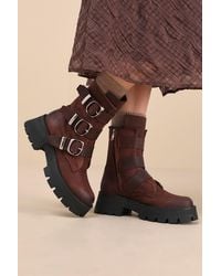 Steve Madden - Roland Leather Buckle Moto Ankle Boots - Lyst