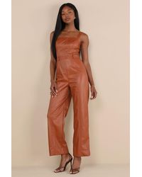 Lulus - Trendiest Cutie Vegan Leather Straight Leg Jumpsuit - Lyst