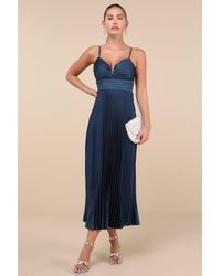 Lulus - Fabulous Perfection Satin Pleated Midi Dress - Lyst