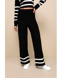 Lulus - Effortlessly Charming Striped Wide-Leg Sweater Pants - Lyst