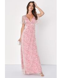 Lulus - Dreamiest Desires Floral Flutter Sleeve Maxi Dress - Lyst