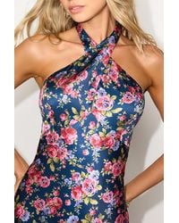 Lulus - Mayar Floral Satin Cross-Front Halter Mini Dress - Lyst
