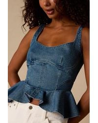 Lulus - Darby Medium Wash Denim Peplum Top - Lyst
