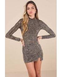 Lulus - Party Instinct Leopard Mesh Sequin Mini Dress - Lyst