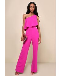 Lulus - Flawless Vibes One-Shoulder Tiered Wide-Leg Jumpsuit - Lyst