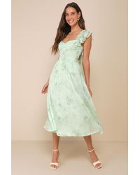 Lulus - Loveliest Darling Light Floral Ruffled Tie-Back Midi Dress - Lyst