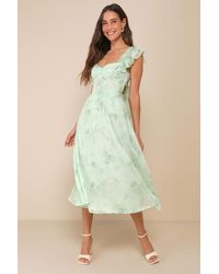 Lulus - Loveliest Darling Light Floral Ruffled Tie-Back Midi Dress - Lyst