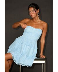 Lulus - Sweet Perception Lace Strapless Tiered Mini Dress - Lyst
