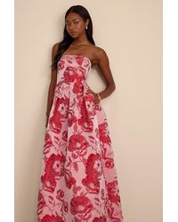 Lulus | Devil Wears Prada - Elsa Floral Jacquard Strapless Maxi Dress - Lyst