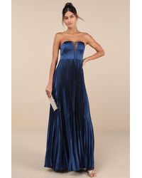 Lulus - Perfected Elegance Satin Pleated Strapless Maxi Dress - Lyst
