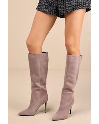 Lulus - Trinnie Suede Pointed-Toe Over-The-Knee Boots - Lyst