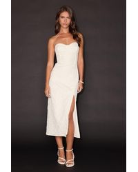 Lulus - Roxy Cream Floral Jacquard Bustier Midi Dress - Lyst