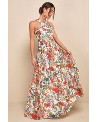 Lulus - Lilja Cream Floral Print Maxi Dress - Lyst
