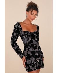 Lulus - Simply Decadent Floral Velvet Burnout Bustier Mini Dress - Lyst