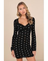 Lulus - Notable Cuteness Floral Textured Long Sleeve Mini Dress - Lyst