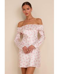 Lulus - Luxurious Vision Floral Satin Off-The-Shoulder Mini Dress - Lyst