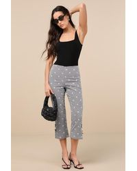Lulus - Zinni Gingham Embroidered Capri Pants - Lyst
