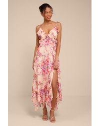 Lulus - Rylee Floral Tie-Strap Midi Dress - Lyst