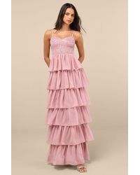 Lulus - Galina Sequin Tiered Maxi Dress - Lyst