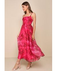 Lulus - Darling Icon Dark Floral Organza Lace-Up Midi Dress - Lyst