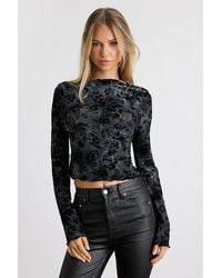 Lulus - Victoria Charcoal Floral Burnout Long Sleeve Top - Lyst