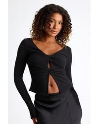 Lulus - Lumirah Ribbed Knot-Front Cutout Long Sleeve Top - Lyst