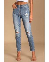 Lulus - Tobi Medium Wash High Rise Distressed Denim Mom Jeans - Lyst