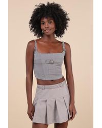 ZEMETA - Perfect Bustier Ever Ruffled Buckle Lace-Up Bustier Top - Lyst