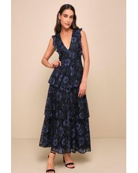 Lulus - Molinetto Lace Ruffled Tiered Sleeveless Maxi Dress - Lyst