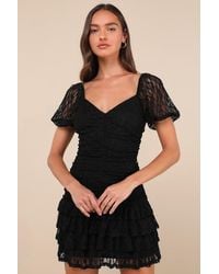 Lulus - Darling Persuasion Lace Puff Sleeve Tiered Mini Dress - Lyst