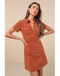 Lulus - Go-Getter Girl Corduroy Mini Dress With Pockets - Lyst