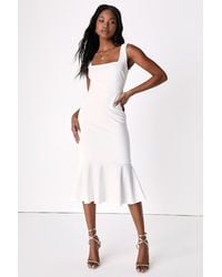 Lulus - Moment Maker Square Neck Trumpet Midi Dress - Lyst
