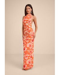 Lulus - Frona Floral Mesh Backless Maxi Dress - Lyst