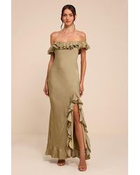 Lulus - Eloisa Light Satin Off-The-Shoulder Maxi Dress - Lyst