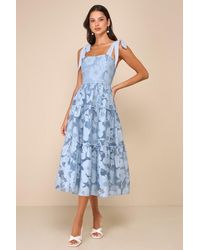 Lulus - Proof Of Perfection Floral Tiered Tie-Strap Midi Dress - Lyst