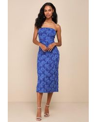 Lulus - Flawless Perfection Floral Applique Strapless Midi Dress - Lyst