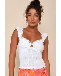 Lulus - Perfect Sweetness Eyelet Ruffled Keyhole Smocked Top - Lyst
